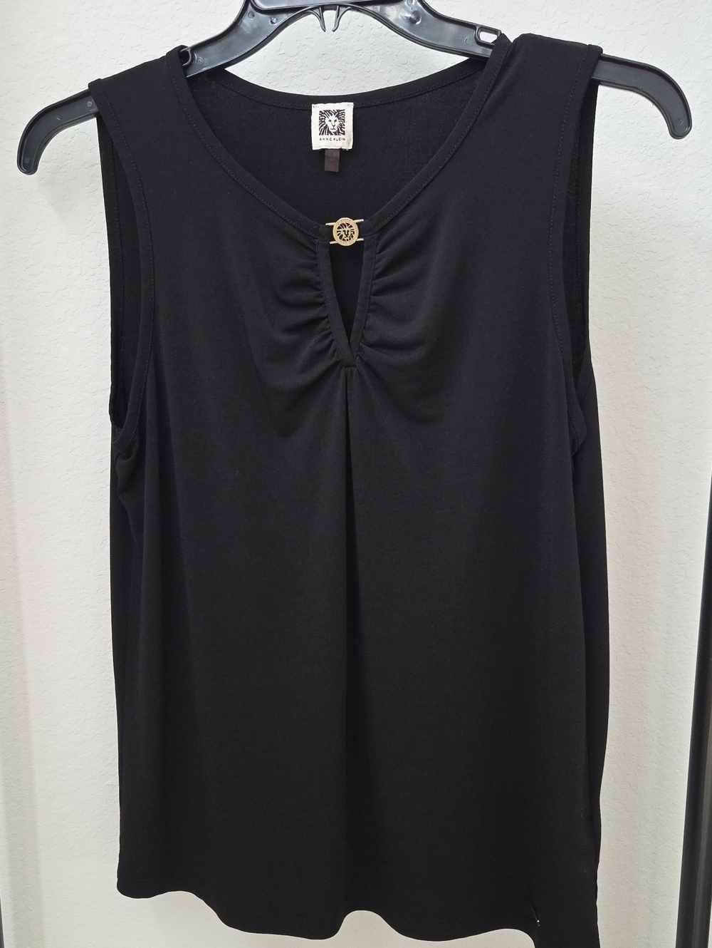 Anne Klein Black Sleeveless Tank with Gold Emblem Large Peekaboo Accent - Picture 3 of 7